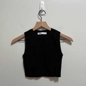 Zara high neck black cropped tank top going out minimal crop top trendy street